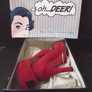 Red Suede Oh Deer Heels. Size 6.5. New Never Worn